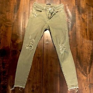 Abercrombie & Fitch distressed green skinny jeans